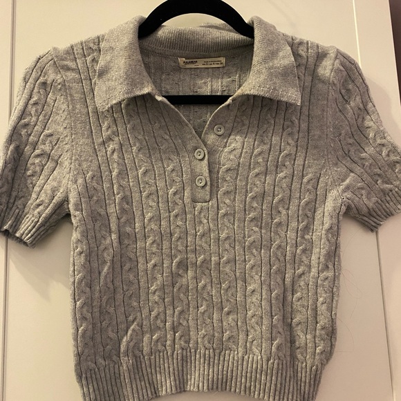 Grey knit collared t-shirt from Pull and Bear size small - Picture 1 of 3